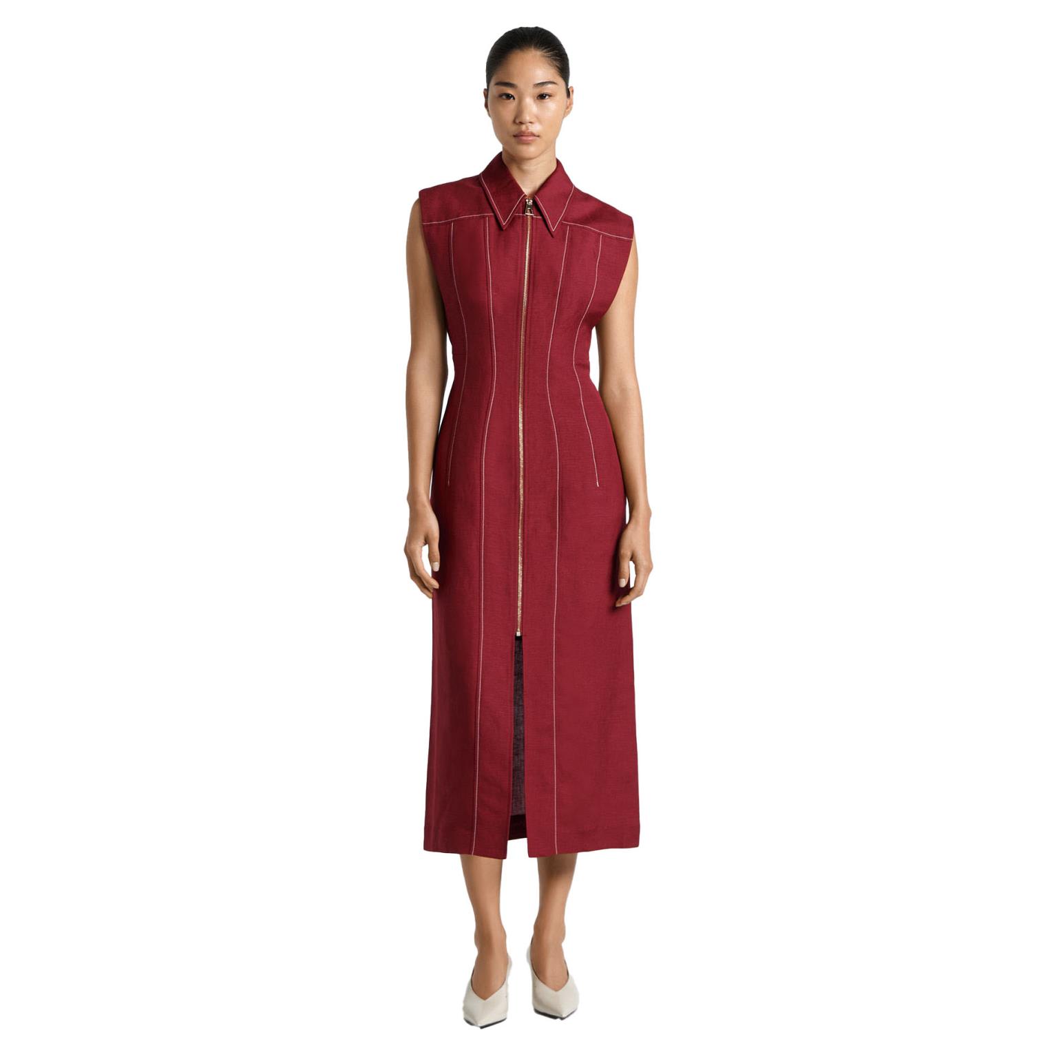 Cue Contrast Stitch Linen Midi Dress